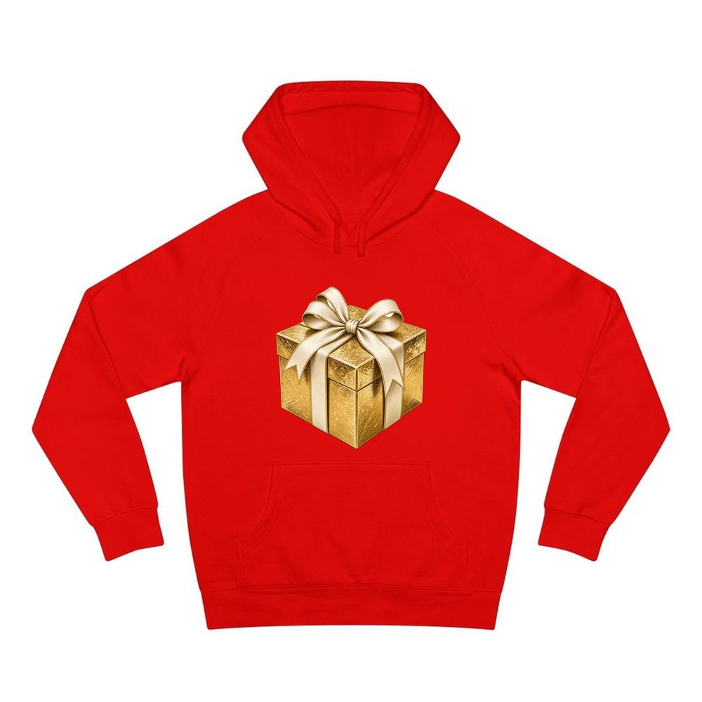 Gold Foil Gift Box personalised Christmas hoodie in red