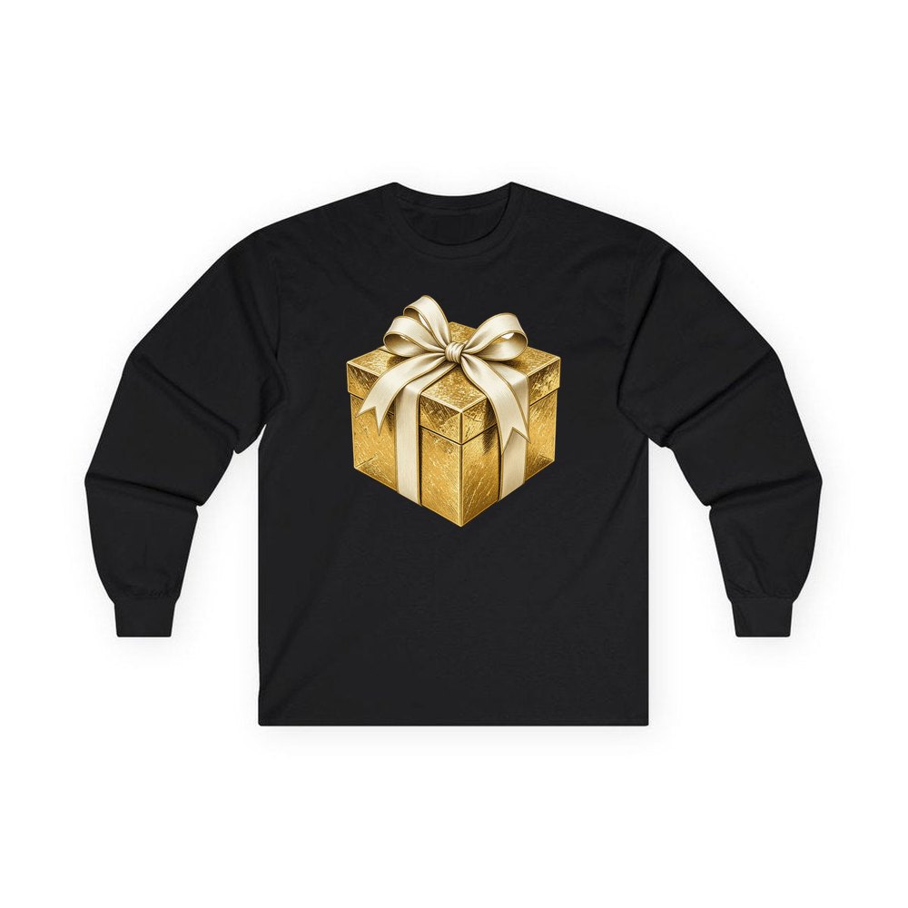 Gold Foil Gift Box personalised long sleeve Christmas T-shirt in black