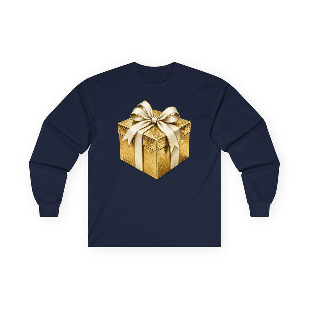 Gold Foil Gift Box personalised long sleeve Christmas T-shirt in navy