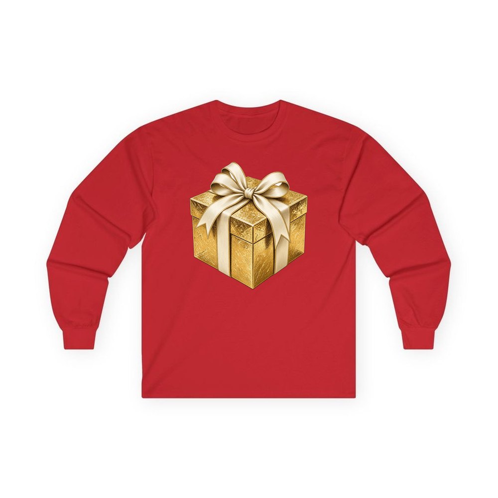 Gold Foil Gift Box personalised long sleeve Christmas T-shirt in red