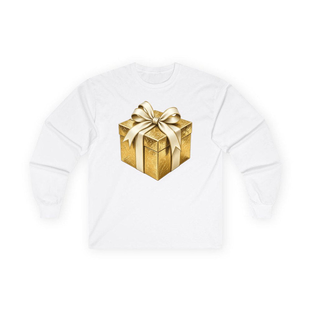 Gold Foil Gift Box personalised long sleeve Christmas T-shirt in white
