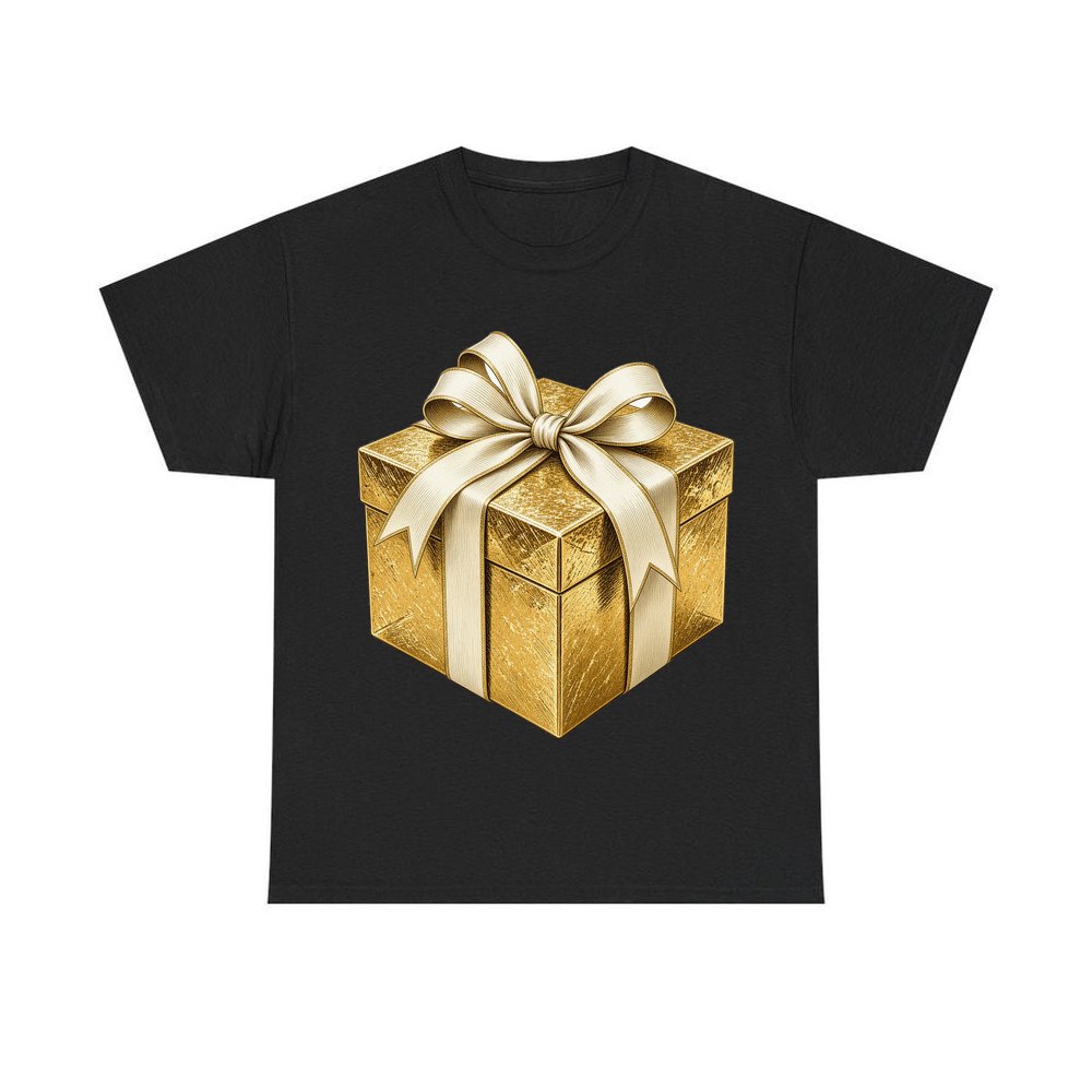 Gold Foil Gift Box personalised Christmas T-shirt in black