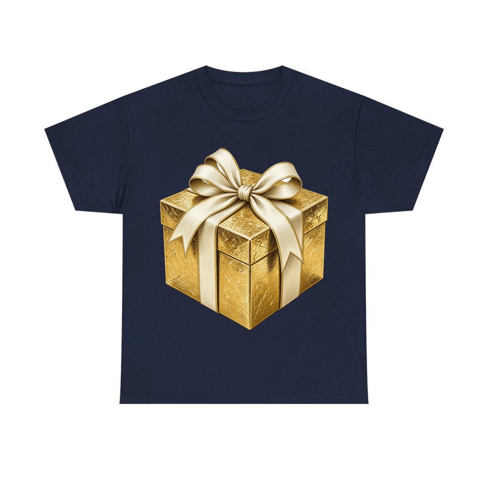 Gold Foil Gift Box personalised Christmas T-shirt in navy