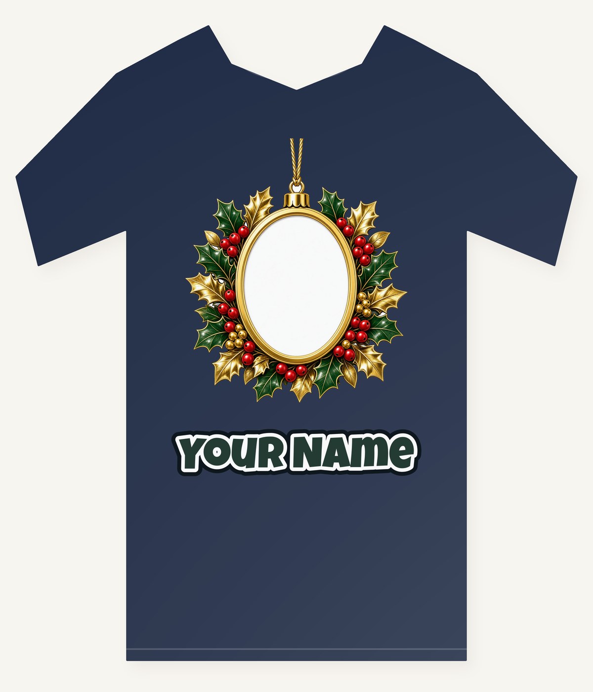 Gold Holly Photo Frame Ornament Personalised Kids Tee and Baby Bodysuit