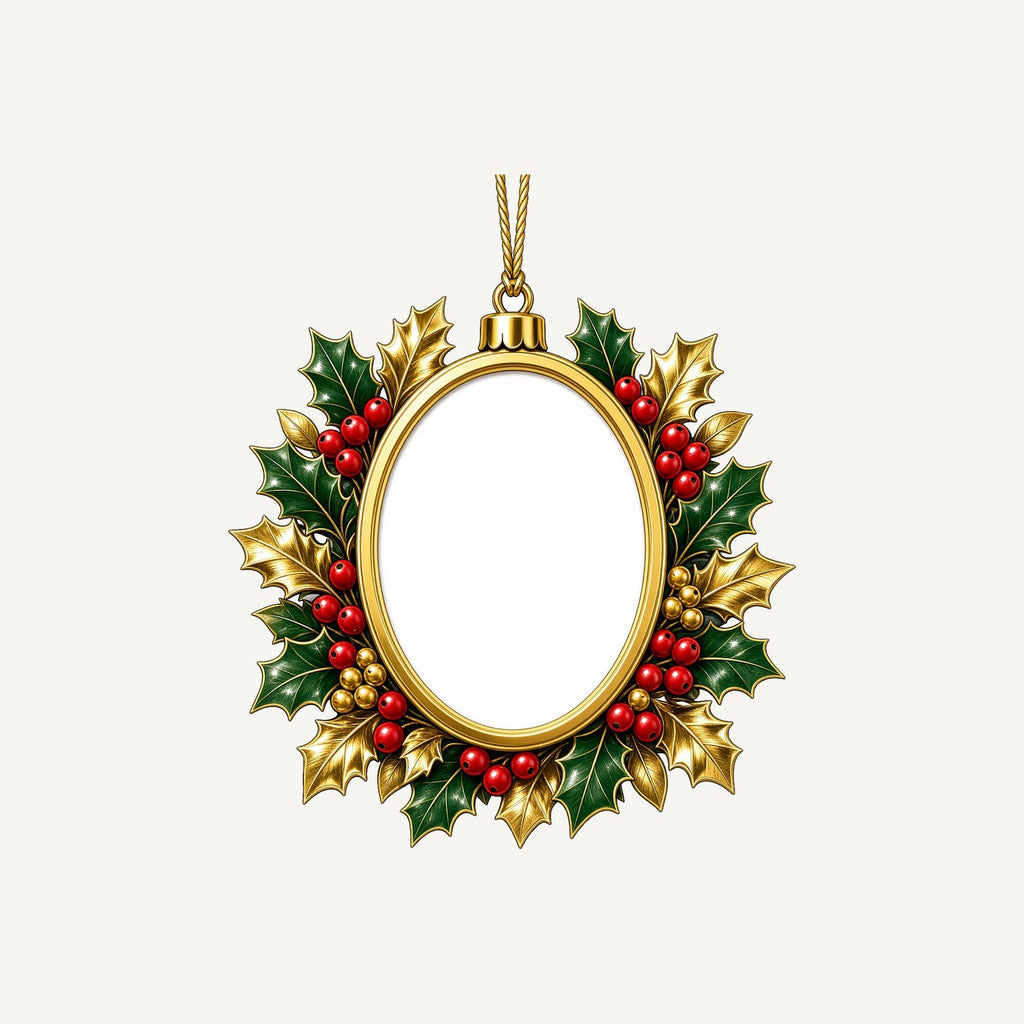 Gold Holly Photo Frame Ornament Personalised Kids Tee and Baby Bodysuit