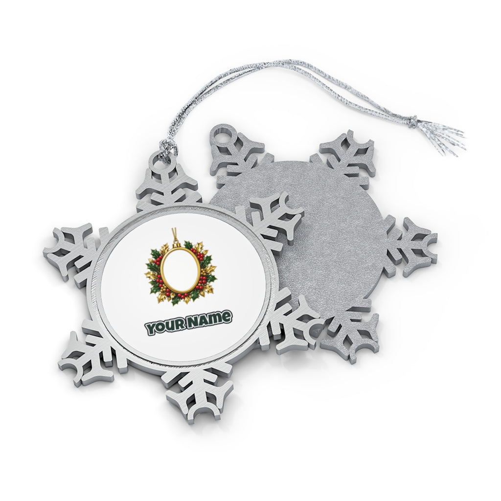 Gold Holly Photo Frame Ornament Personalised Pewter Christmas Ornament