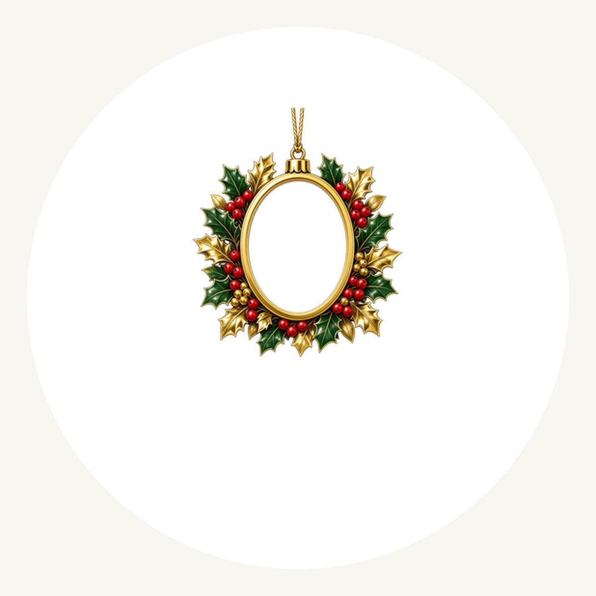 Gold Holly Photo Frame Ornament Personalised Pewter Christmas Ornament