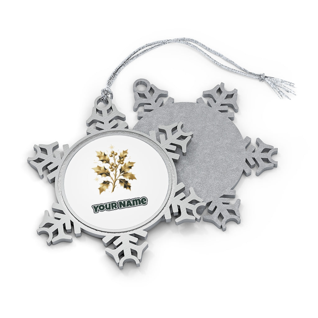 Gold Holly Sprig Personalised Pewter Christmas Ornament