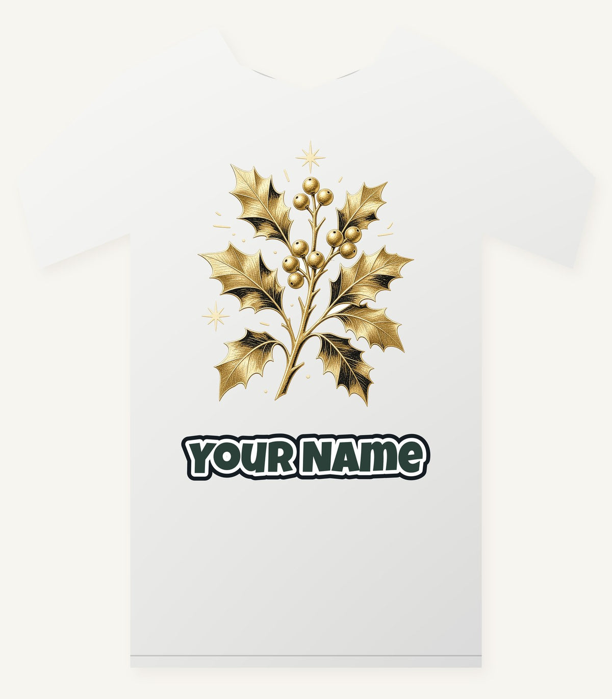 Gold Holly Sprig Personalised Christmas T-Shirt and Hoodie