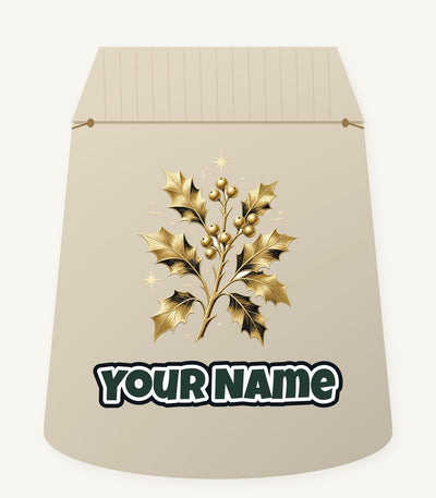 Gold Holly Sprig Personalised Santa Sack