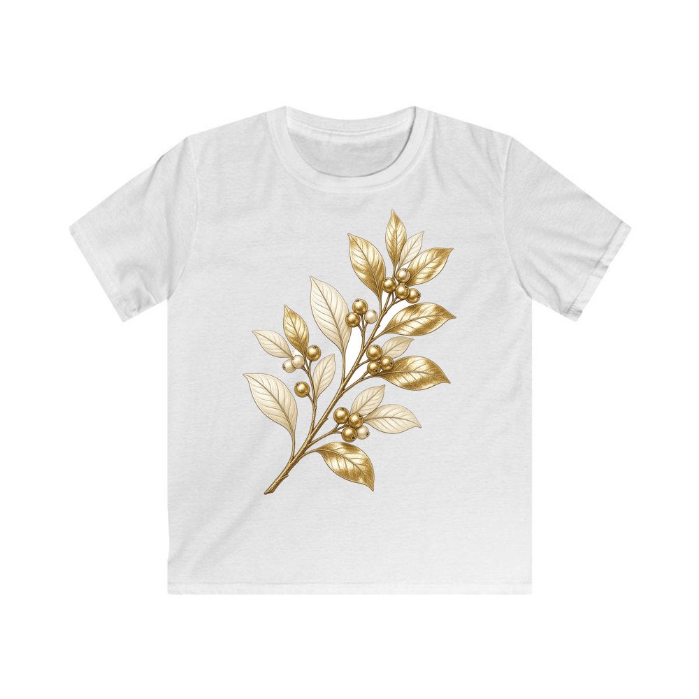 Gold Leaf And Berry Branch personalised kids Christmas tee in white