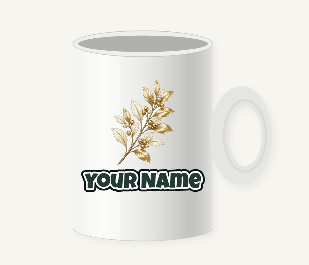Gold Leaf And Berry Branch Personalised Christmas Mug