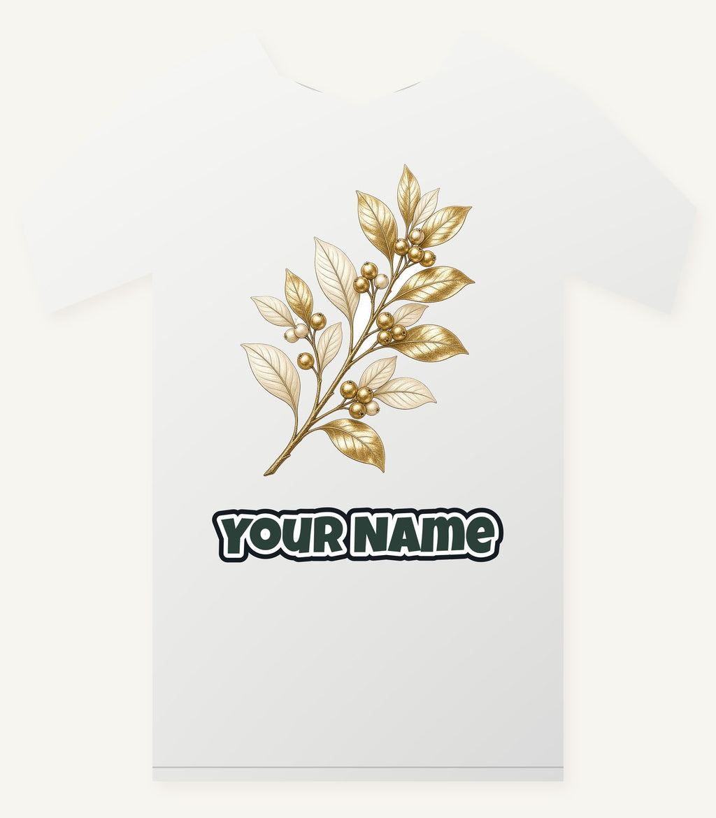Gold Leaf And Berry Branch Personalised Christmas T-Shirt and Hoodie