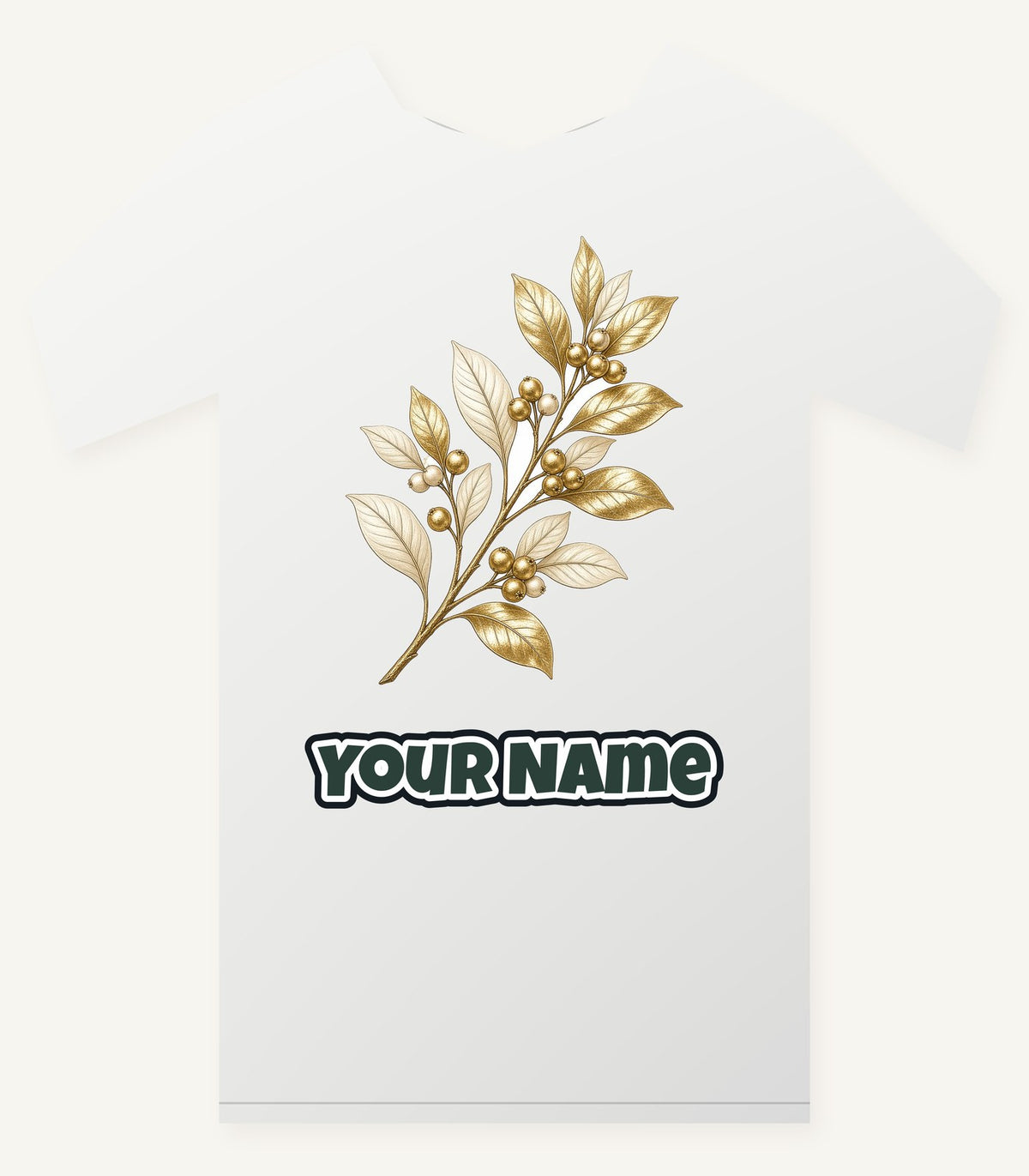 Gold Leaf And Berry Branch Personalised Christmas T-Shirt and Hoodie