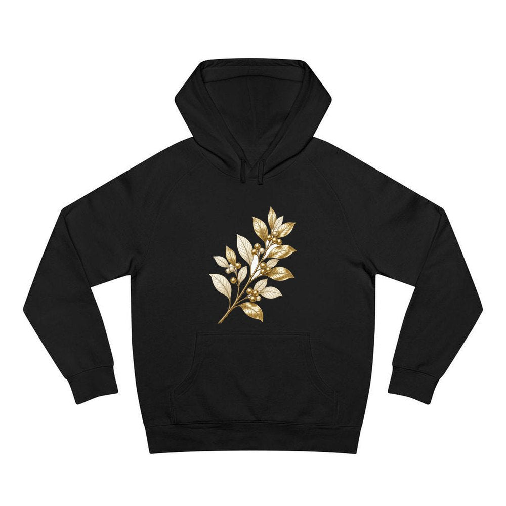 Gold Leaf And Berry Branch personalised Christmas hoodie in black
