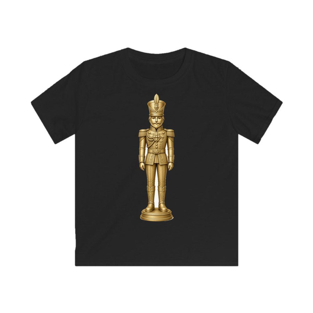 Gold Nutcracker Soldier personalised kids Christmas tee in black