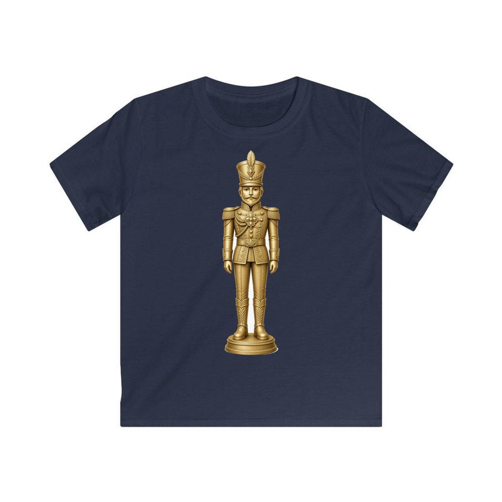 Gold Nutcracker Soldier personalised kids Christmas tee in navy