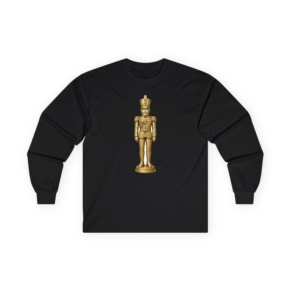 Gold Nutcracker Soldier personalised long sleeve Christmas T-shirt in black
