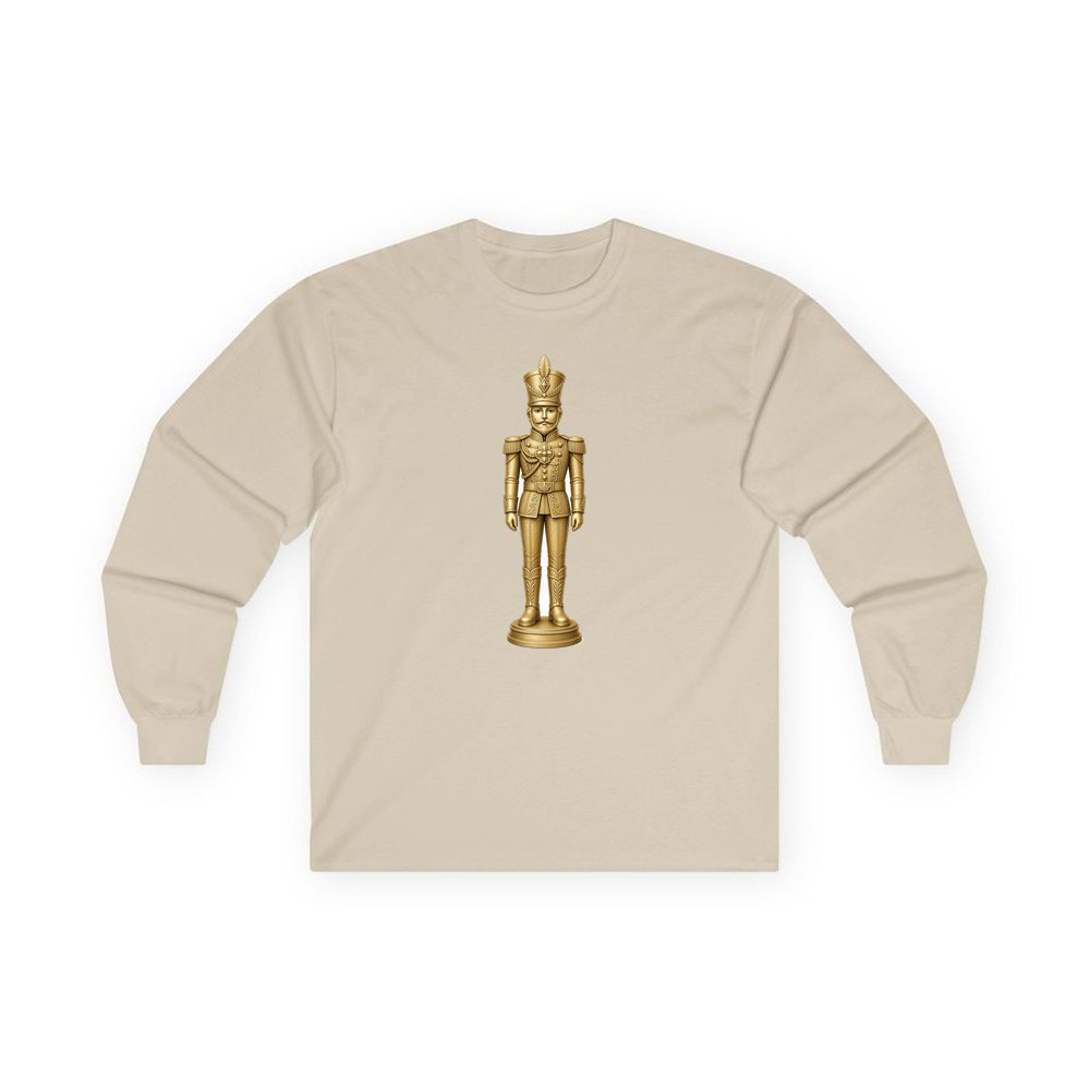 Gold Nutcracker Soldier personalised long sleeve Christmas T-shirt in sand