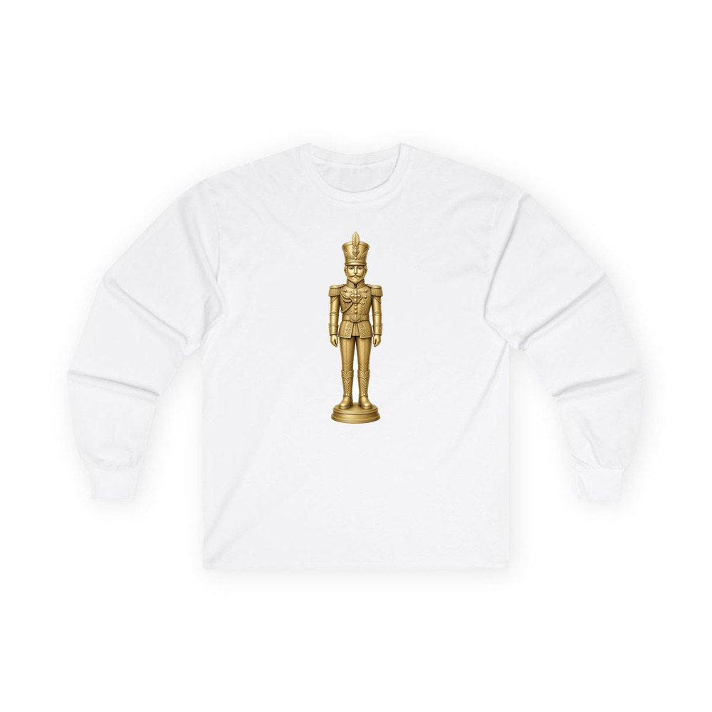 Gold Nutcracker Soldier personalised long sleeve Christmas T-shirt in white