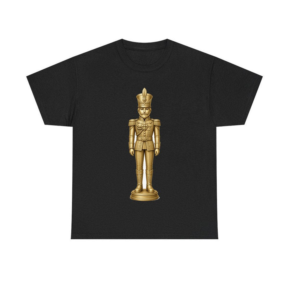 Gold Nutcracker Soldier personalised Christmas T-shirt in black