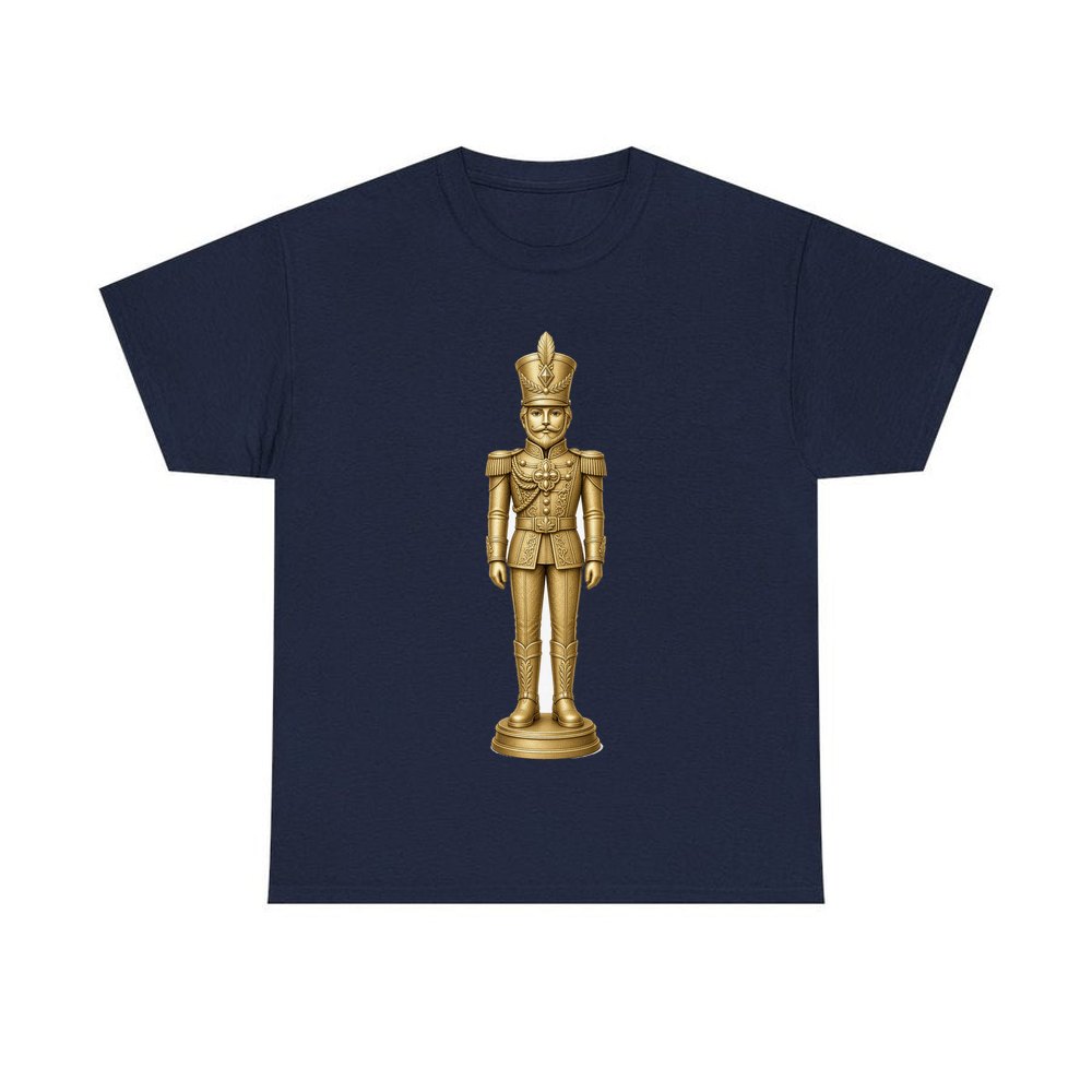 Gold Nutcracker Soldier personalised Christmas T-shirt in navy