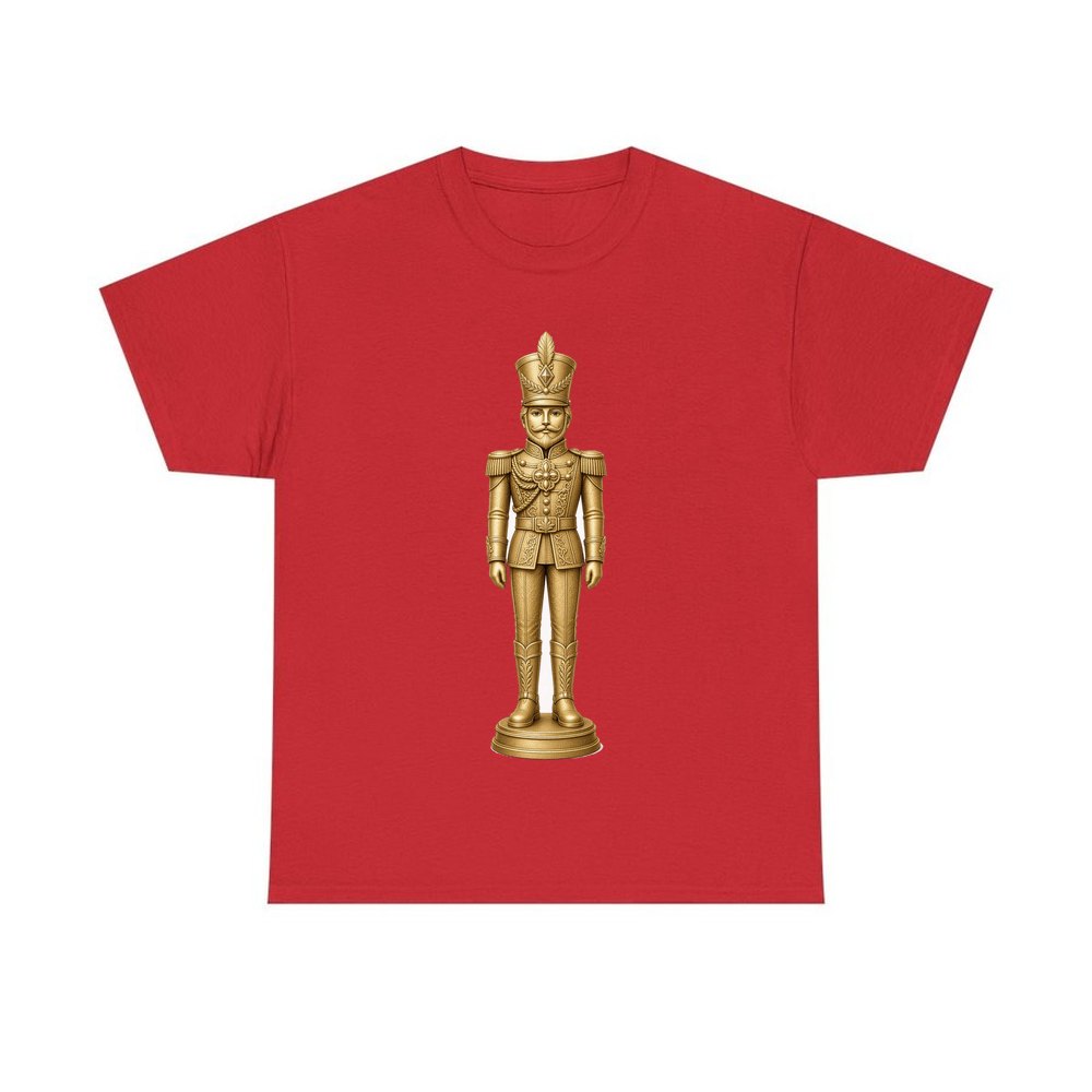 Gold Nutcracker Soldier personalised Christmas T-shirt in red