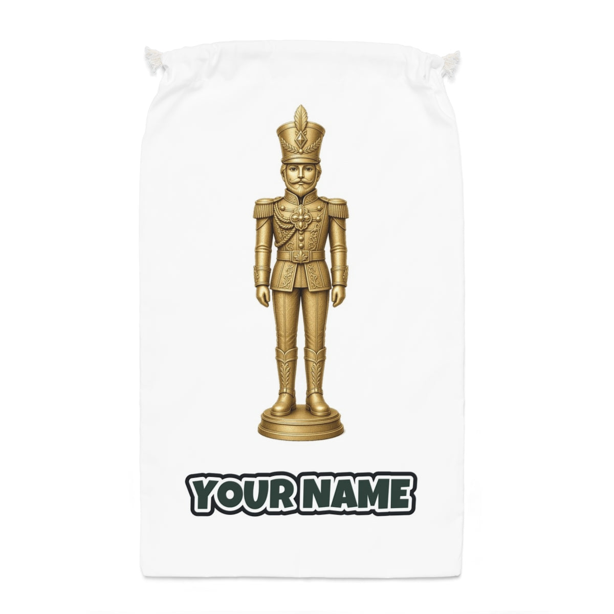 Gold Nutcracker Soldier Santa sack laid flat, showing the full print