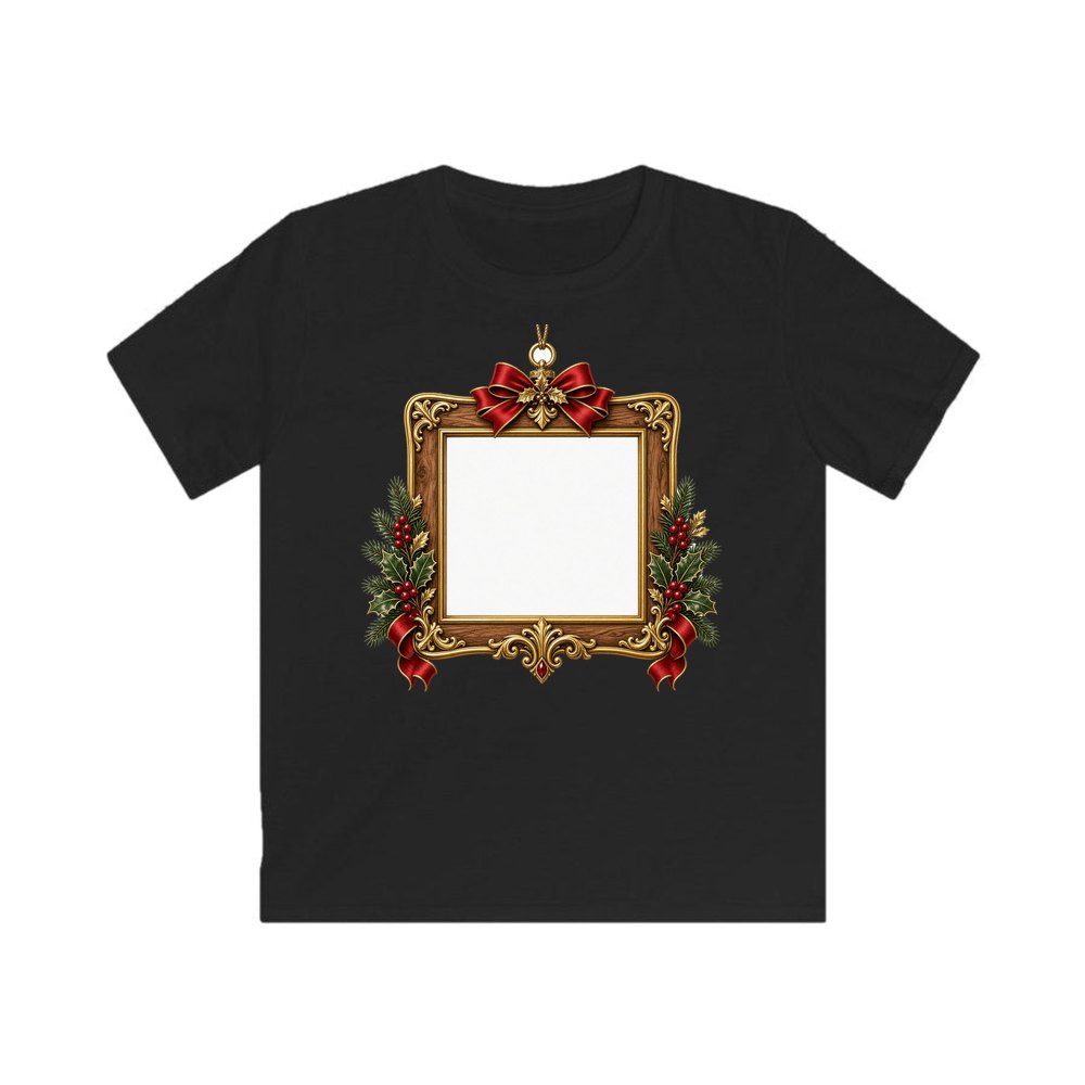 Gold Photo Frame Ornament personalised kids Christmas tee in black