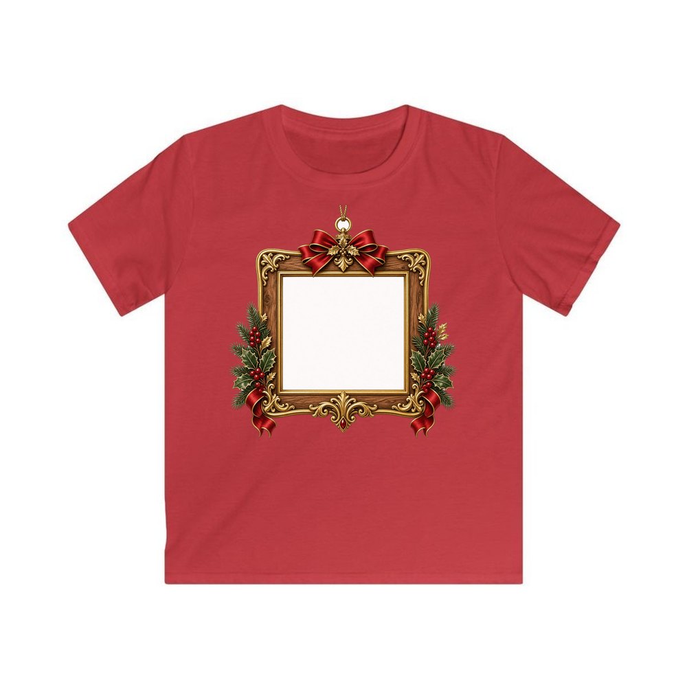 Gold Photo Frame Ornament personalised kids Christmas tee in red