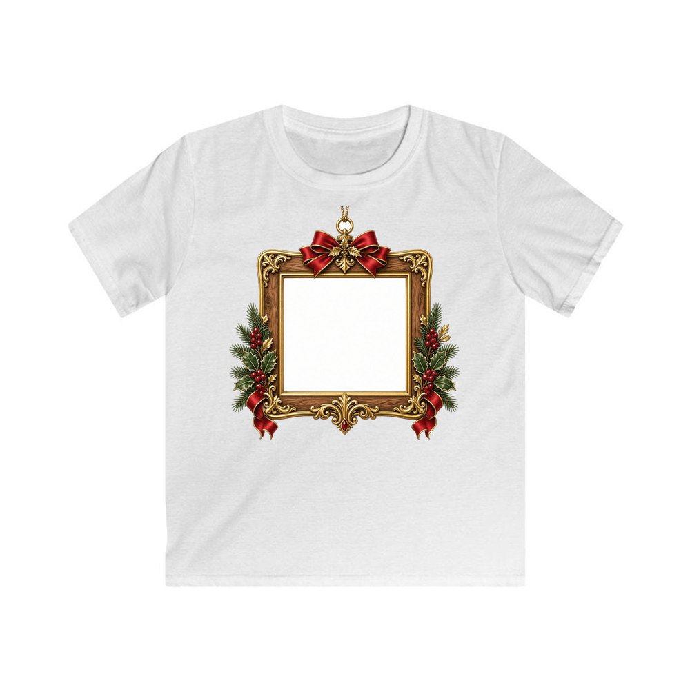 Gold Photo Frame Ornament personalised kids Christmas tee in white