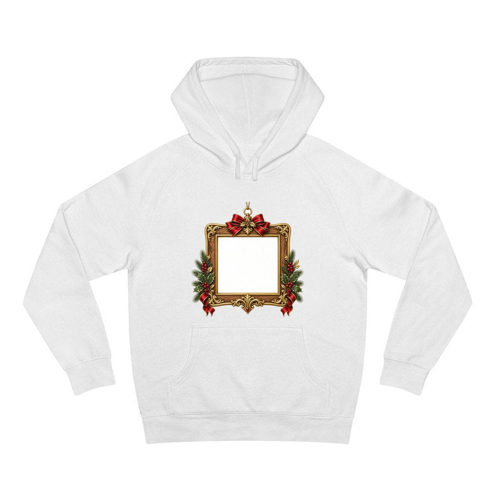 Gold Photo Frame Ornament personalised Christmas hoodie in white