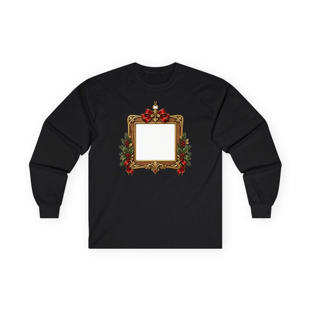 Gold Photo Frame Ornament personalised long sleeve Christmas T-shirt in black