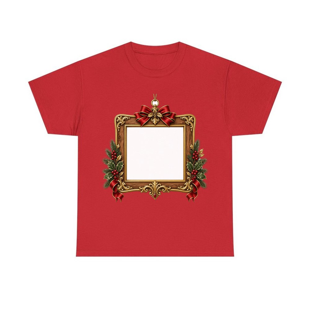 Gold Photo Frame Ornament personalised Christmas T-shirt in red