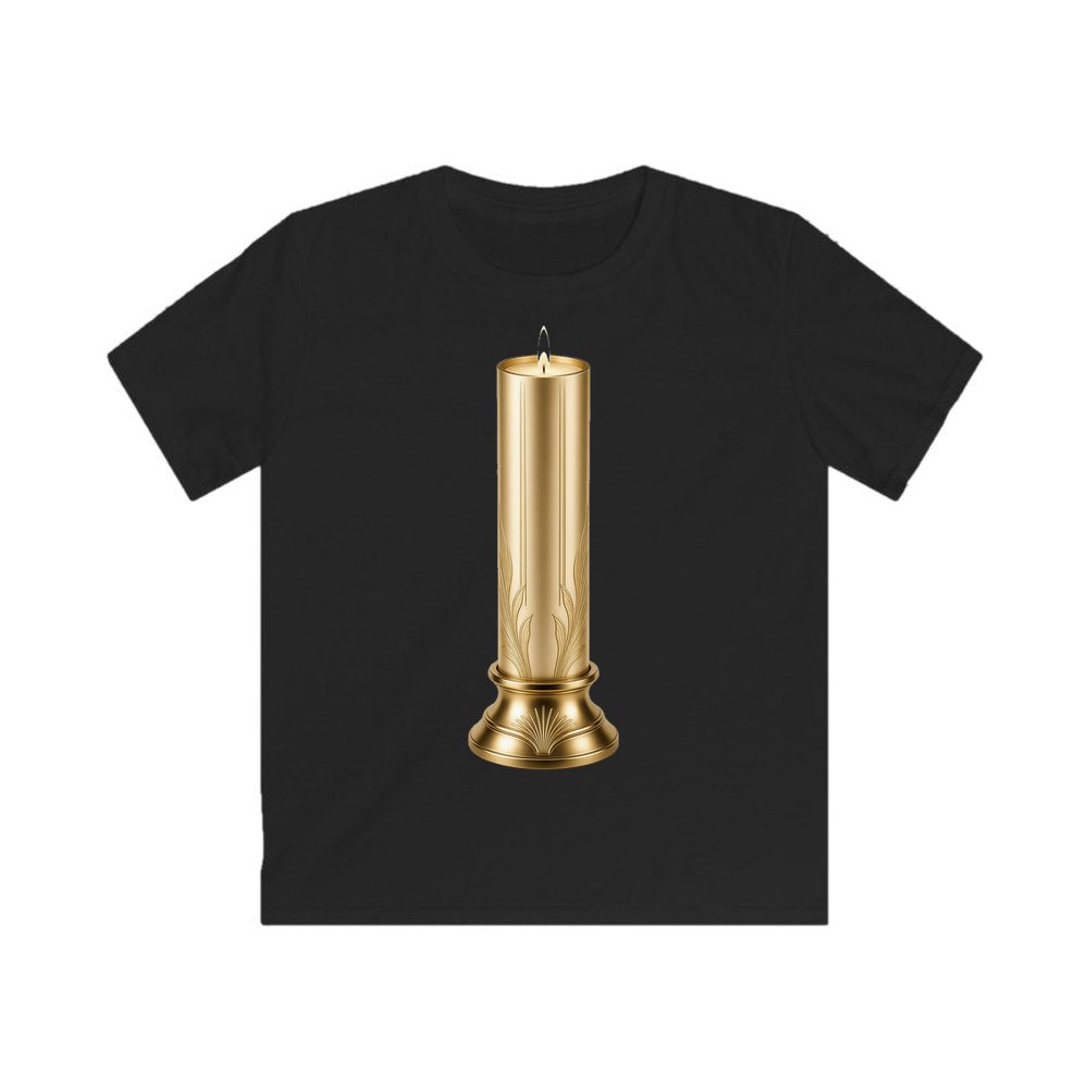 Gold Pillar Candle personalised kids Christmas tee in black