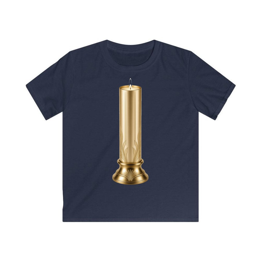 Gold Pillar Candle personalised kids Christmas tee in navy