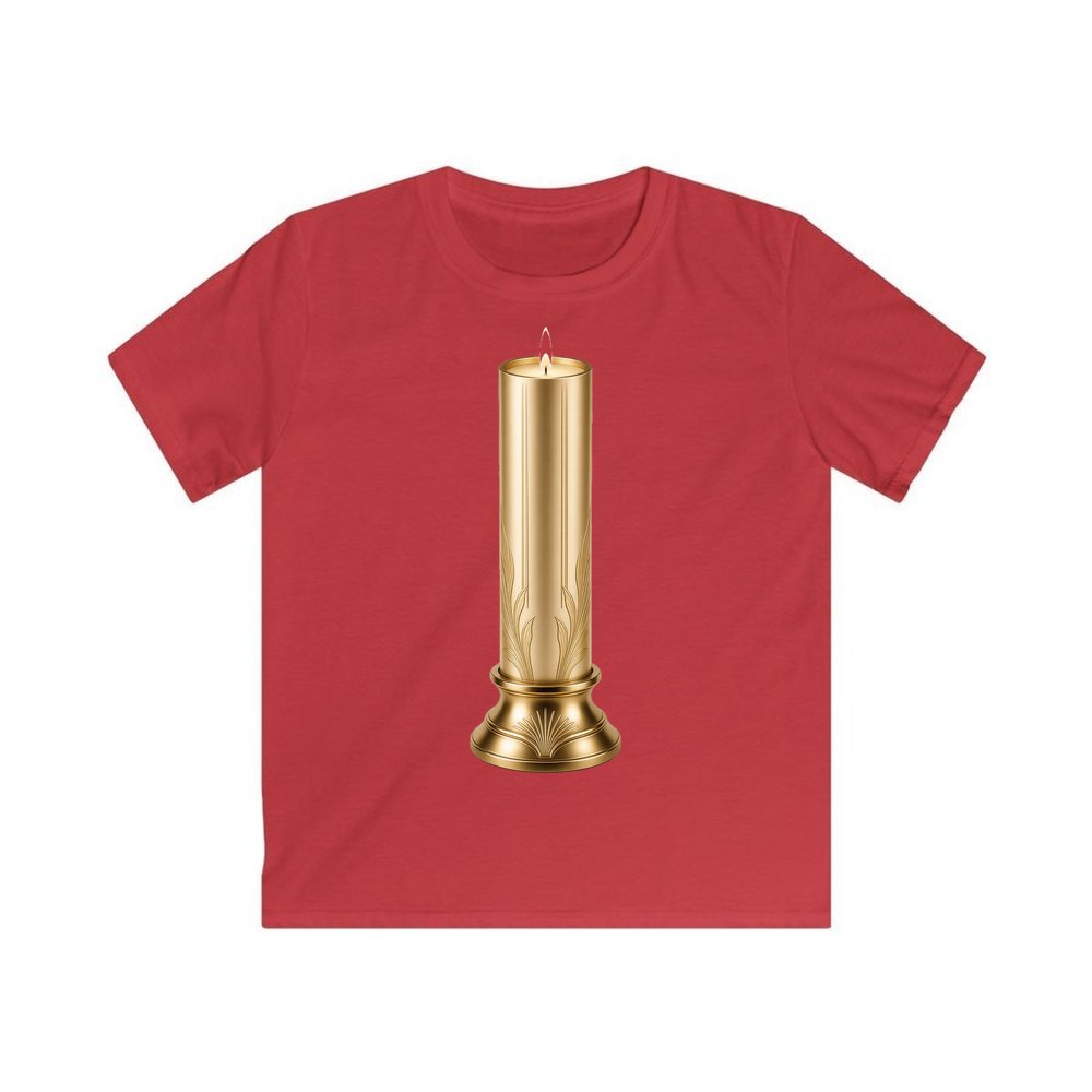 Gold Pillar Candle personalised kids Christmas tee in red
