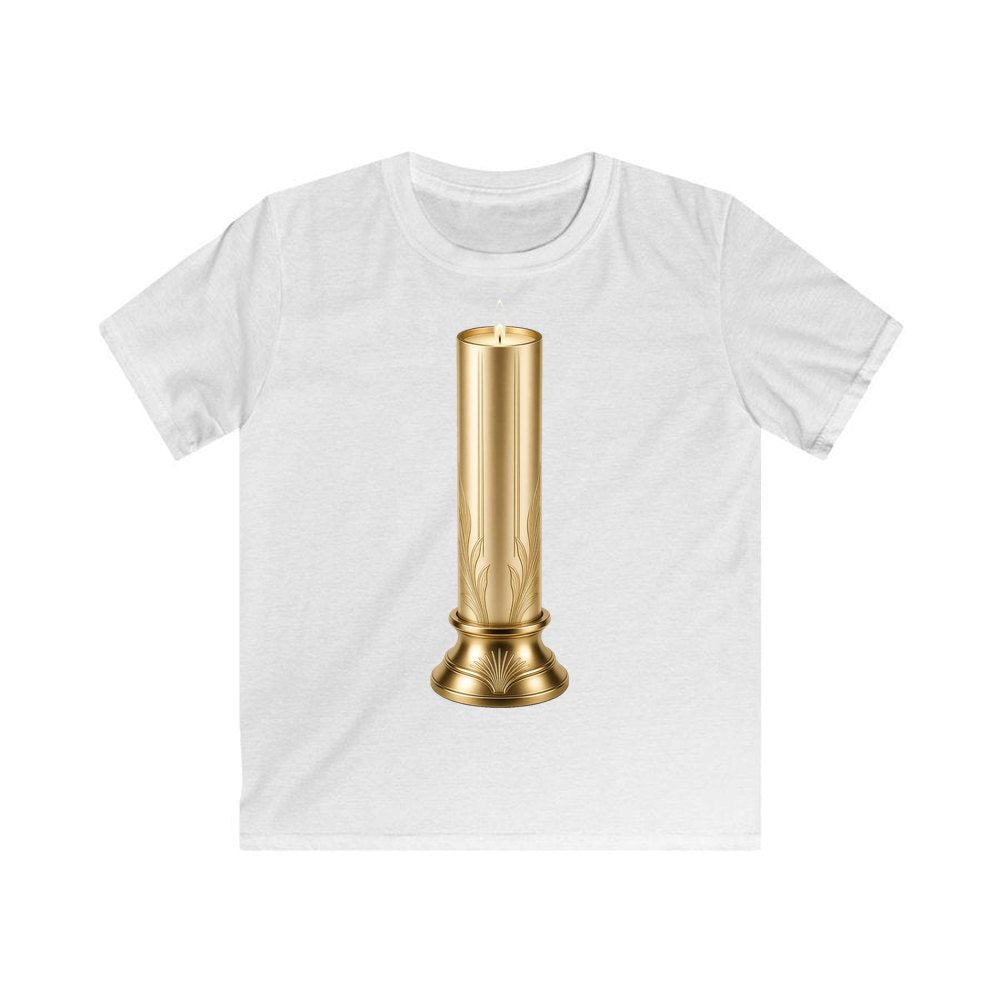 Gold Pillar Candle personalised kids Christmas tee in white