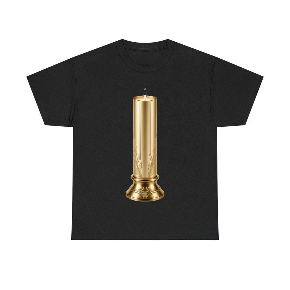 Gold Pillar Candle personalised Christmas T-shirt in black