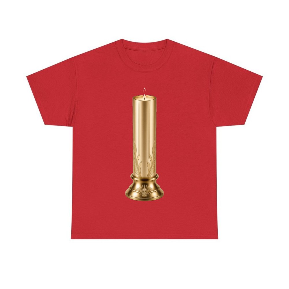 Gold Pillar Candle personalised Christmas T-shirt in red