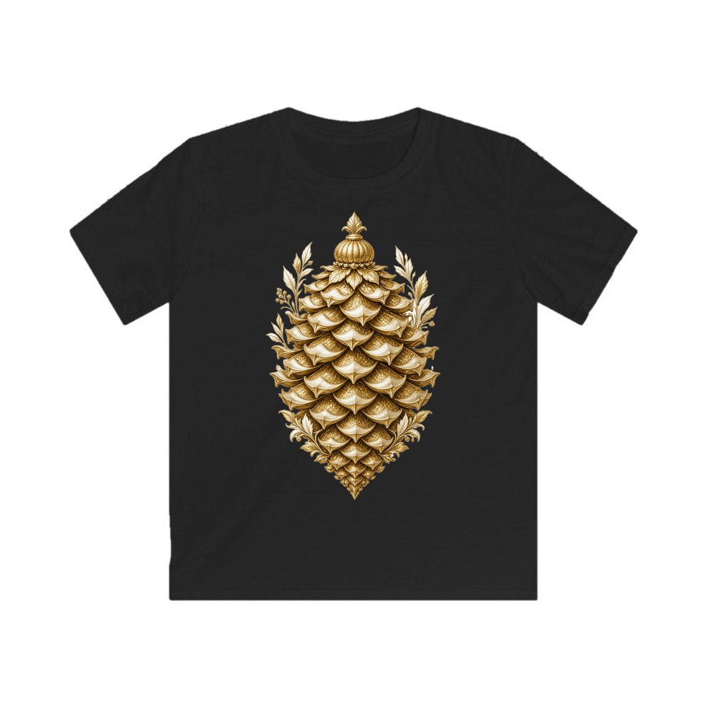 Gold Pinecone Ornament personalised kids Christmas tee in black