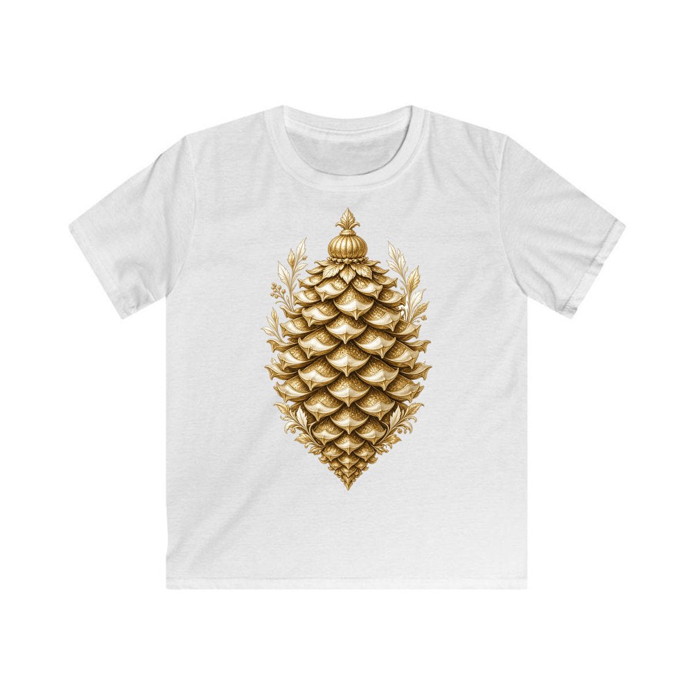 Gold Pinecone Ornament personalised kids Christmas tee in white