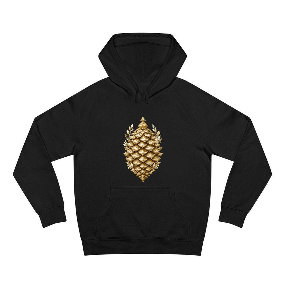 Gold Pinecone Ornament personalised Christmas hoodie in black