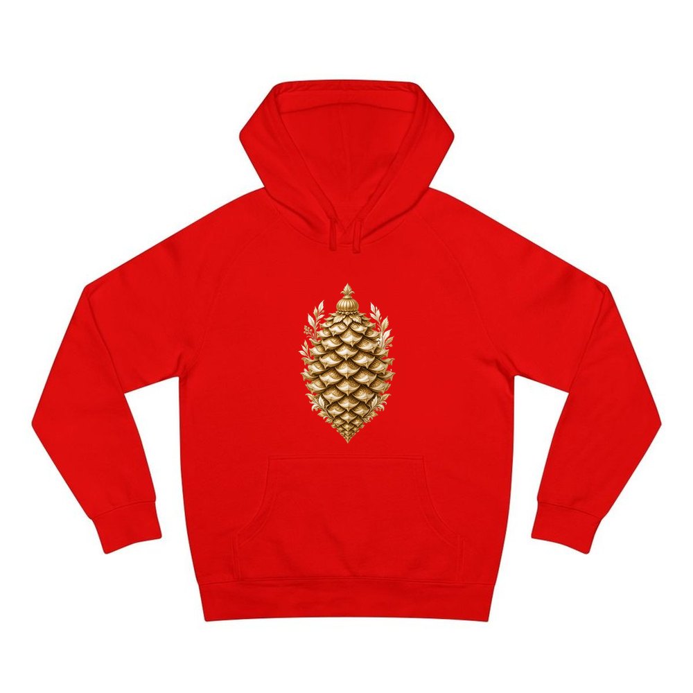 Gold Pinecone Ornament personalised Christmas hoodie in red