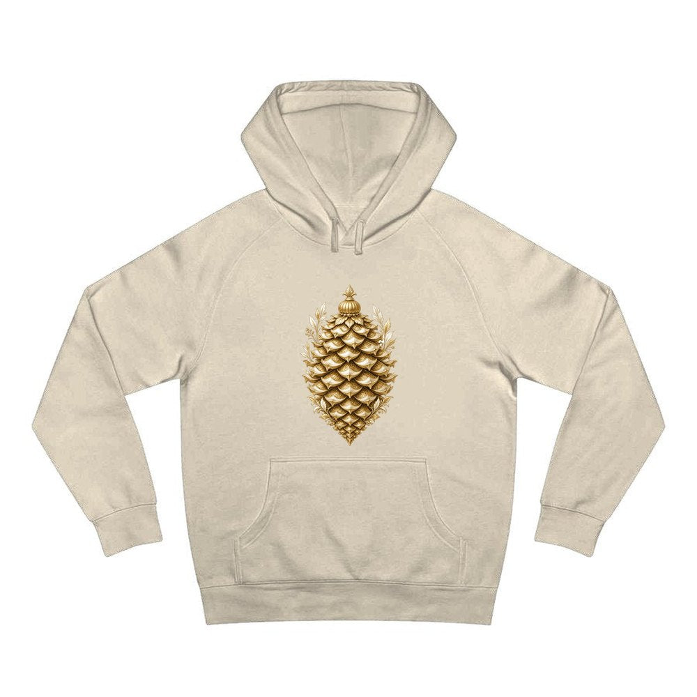 Gold Pinecone Ornament personalised Christmas hoodie in sand