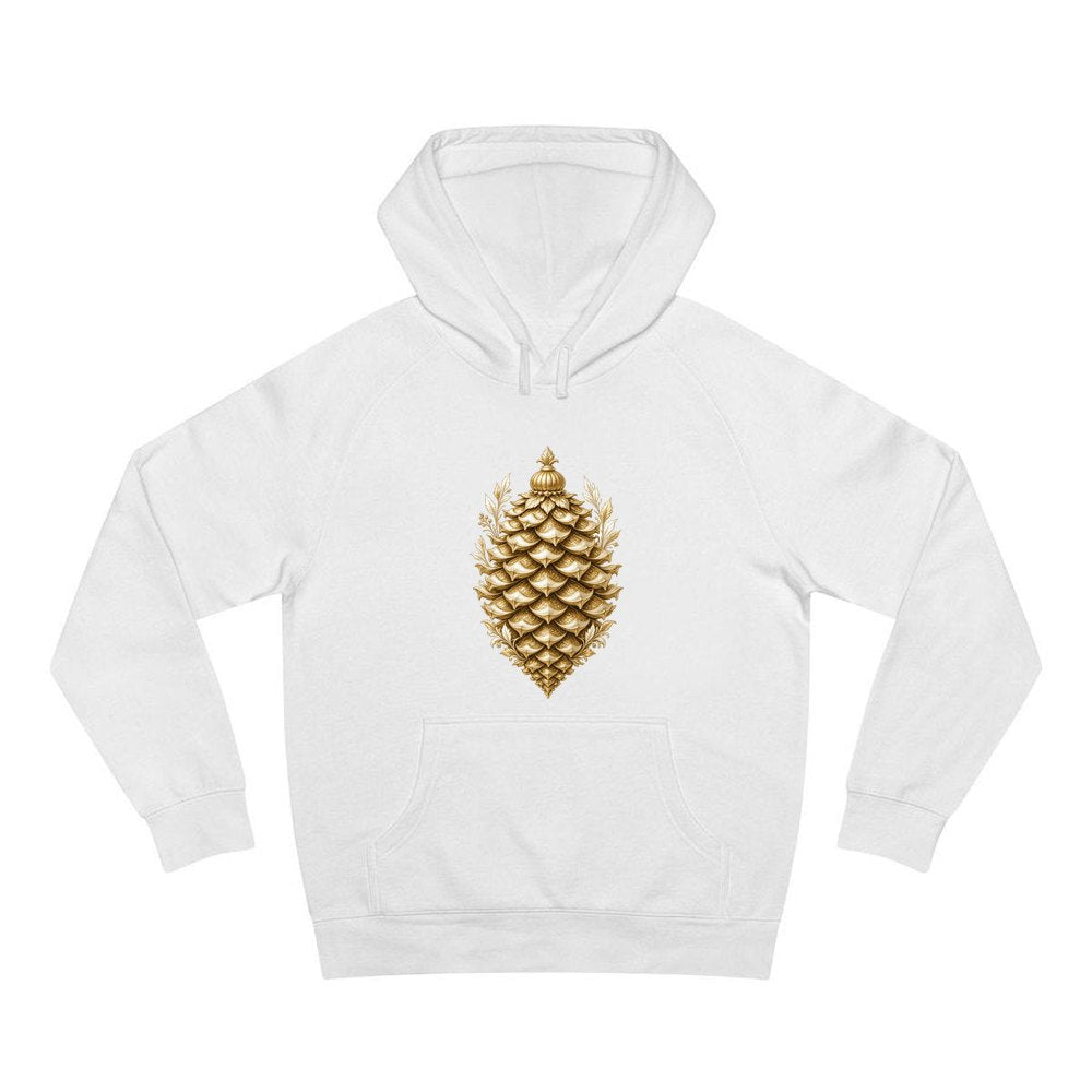 Gold Pinecone Ornament personalised Christmas hoodie in white