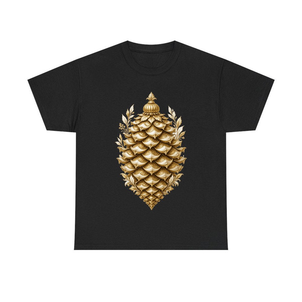 Gold Pinecone Ornament personalised Christmas T-shirt in black