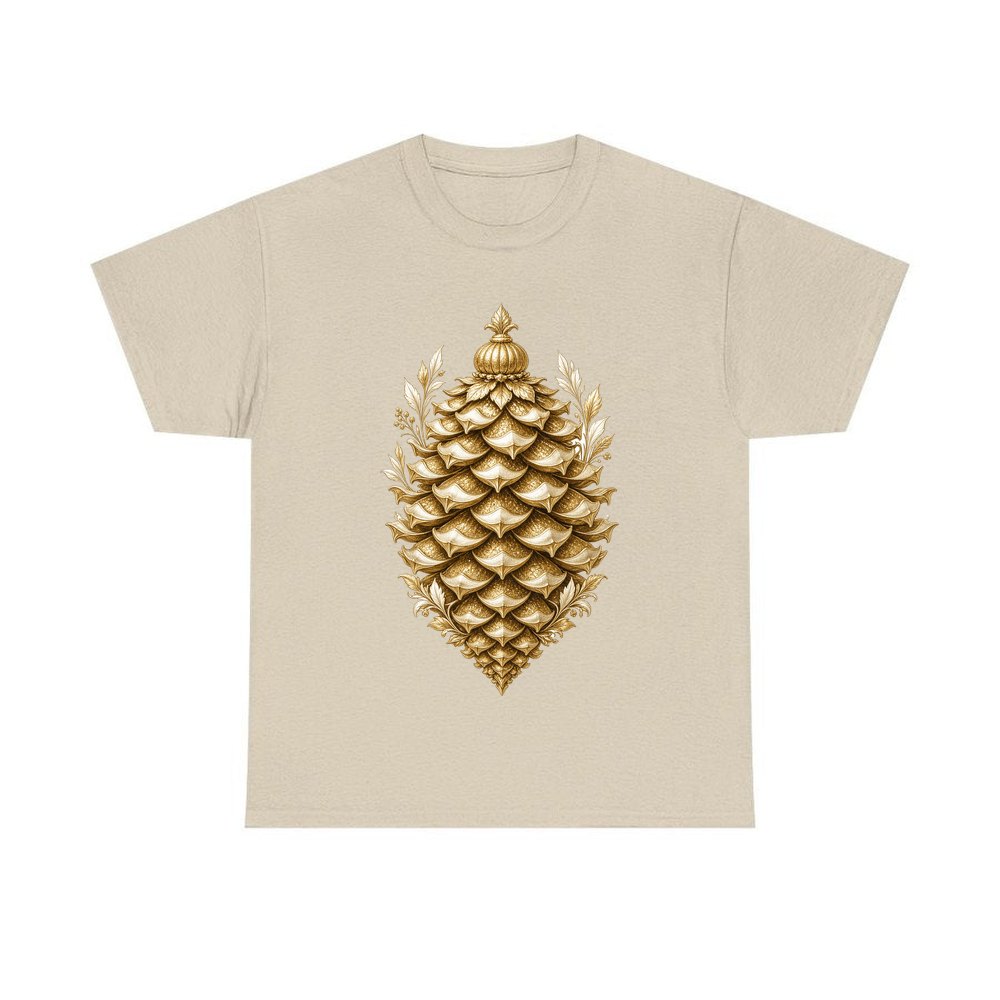 Gold Pinecone Ornament personalised Christmas T-shirt in sand