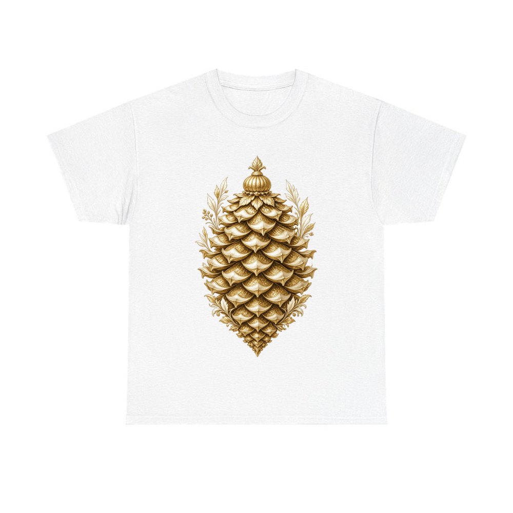 Gold Pinecone Ornament personalised Christmas T-shirt in white