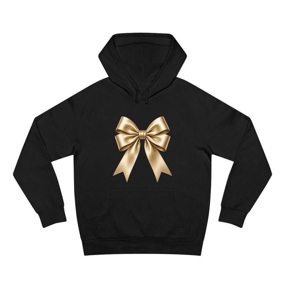 Gold Satin Ribbon Bow personalised Christmas hoodie in black